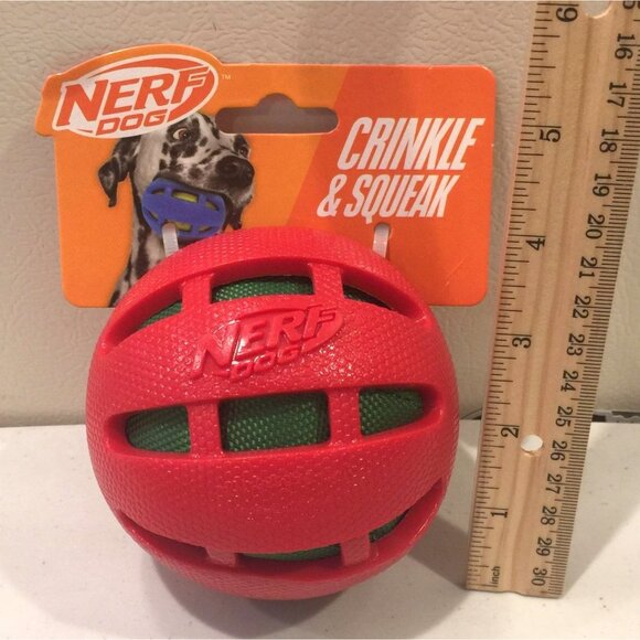 Nerf Dog Holiday Red Green Crinkle Squeak Ball - Picture 3 of 3